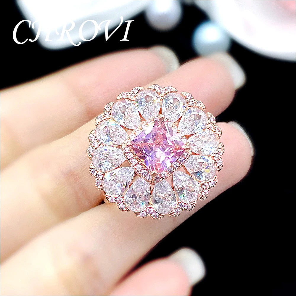 Luxurious 925 Sterling Silver Pink Zirconia Multi-Color sapphire Open-Toe Ring for Women