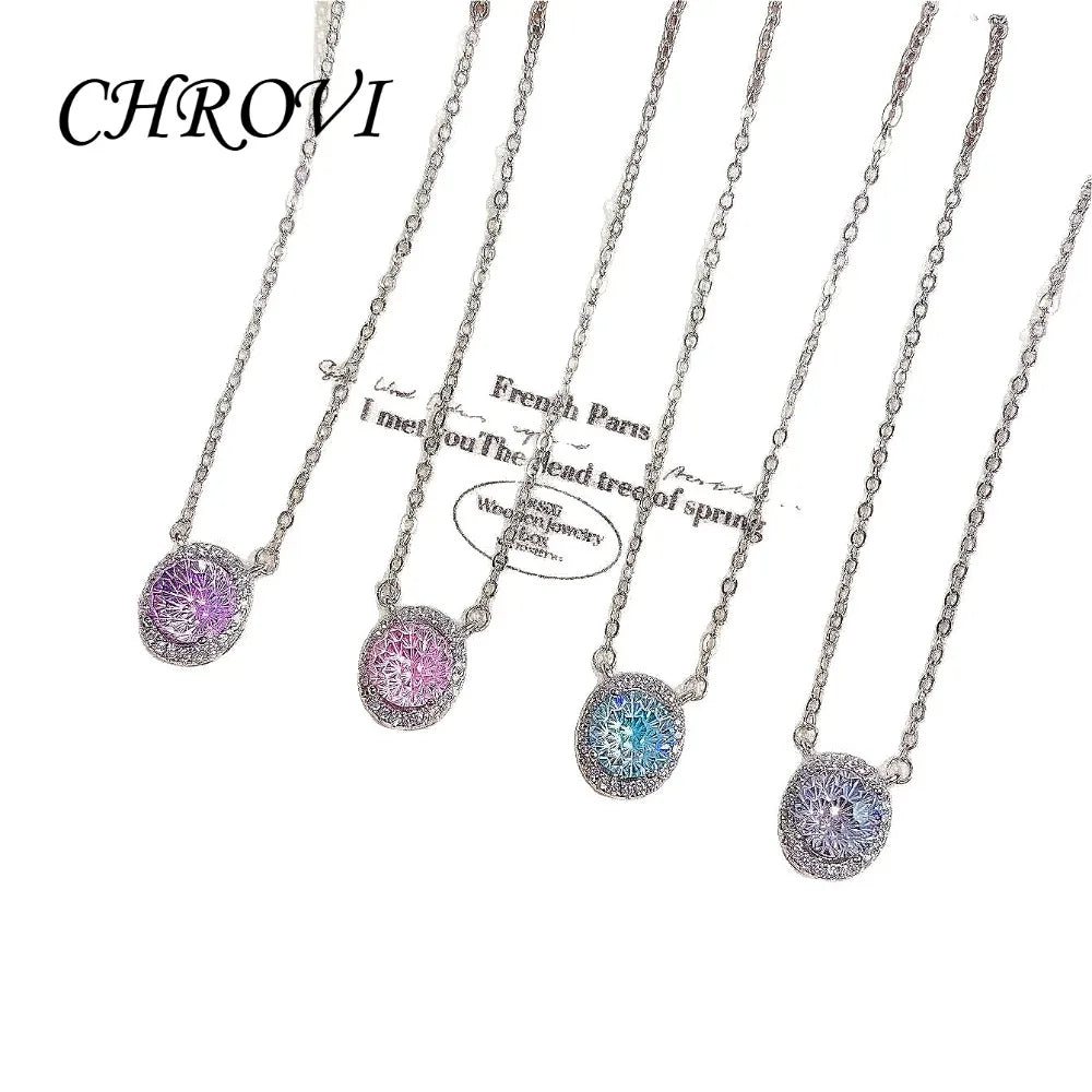 Fashion 925 Sterling Silver Internet Celebrity Sparkling Romantic Women's Cubic Zirconia Aquamarine Clavicle Necklace
