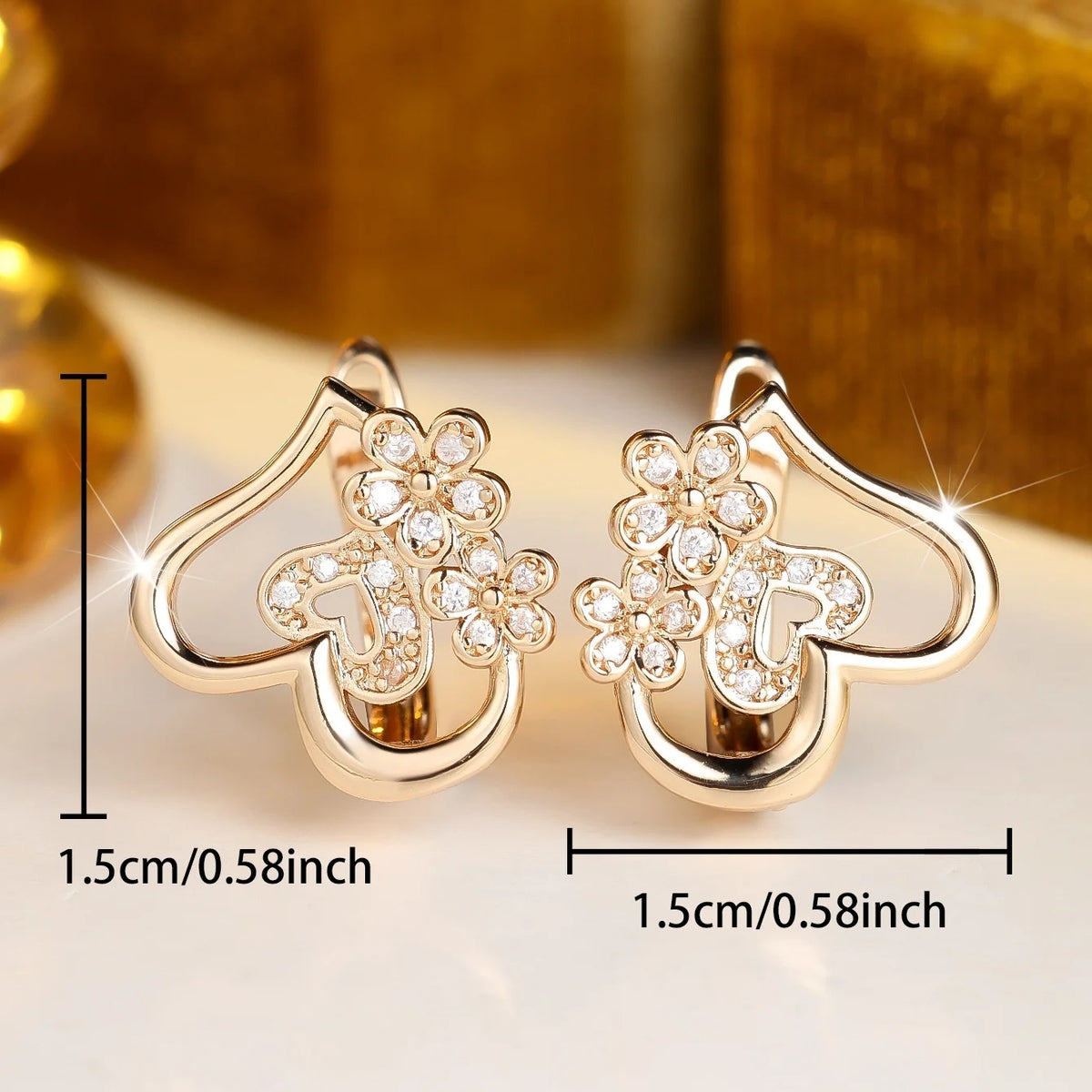 Small Heart Flower White Zircon Stone Fashion Hoop Earrings Charm Cute Female Gold Color Wedding Jewelry For Women