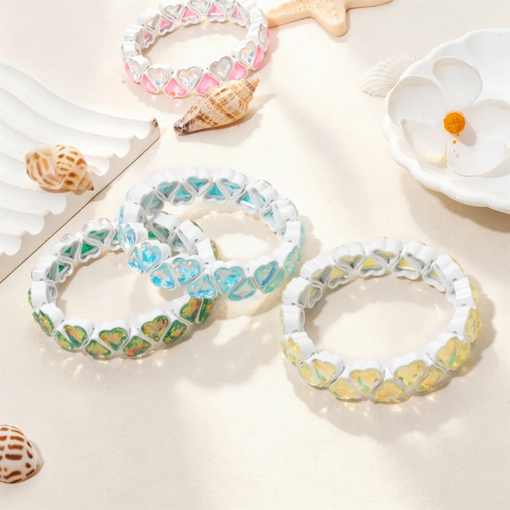 BEUTIFOR Zirconia Double Love Beads Elastic Bangles For Women and Girl Y2K Bohemian Layered Wrap Bracelets Accessory