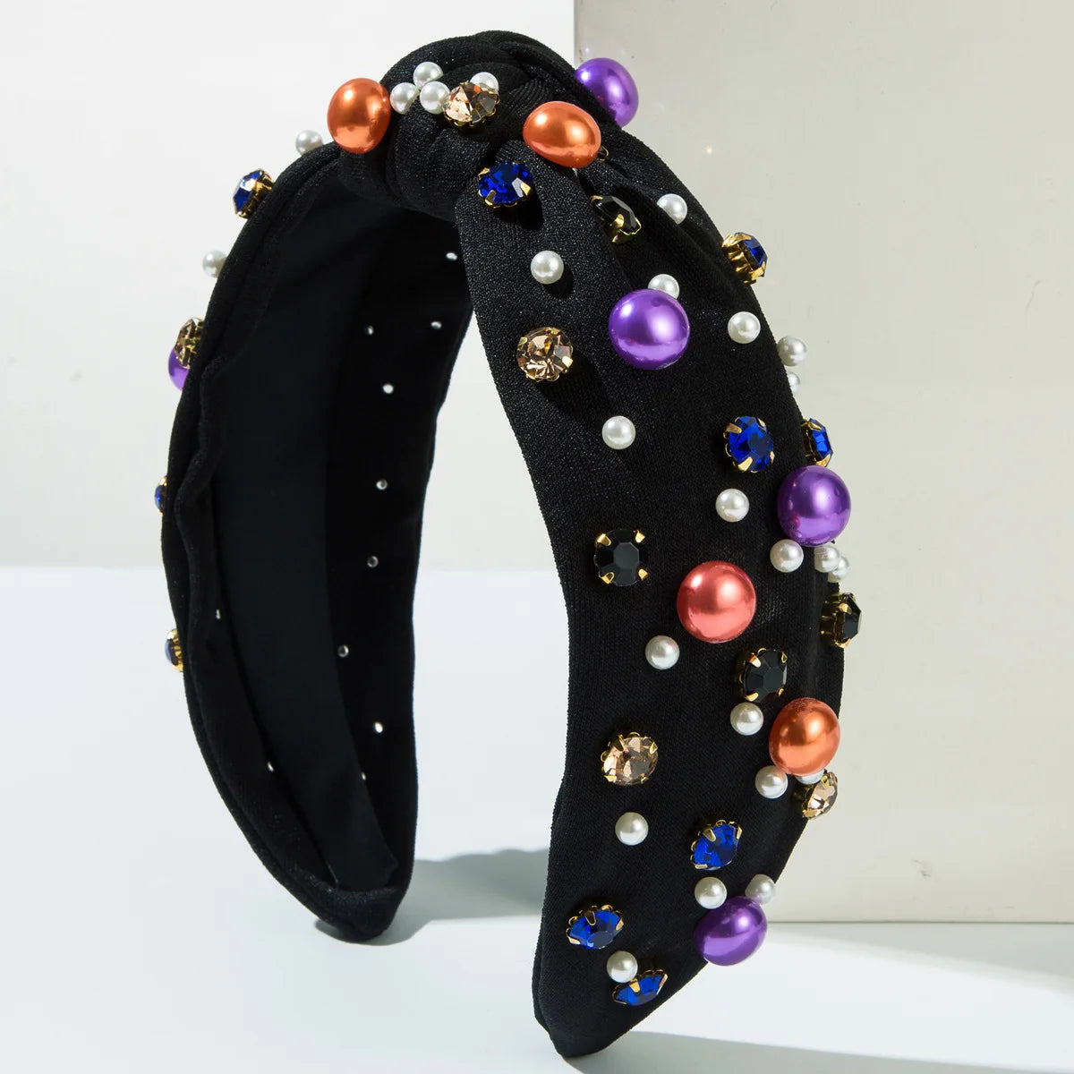 Popular Halloween Headbands For Women, Korean Fabric Knotted High Skull Headband, Pearl Rhinestone Headband Wholesale
