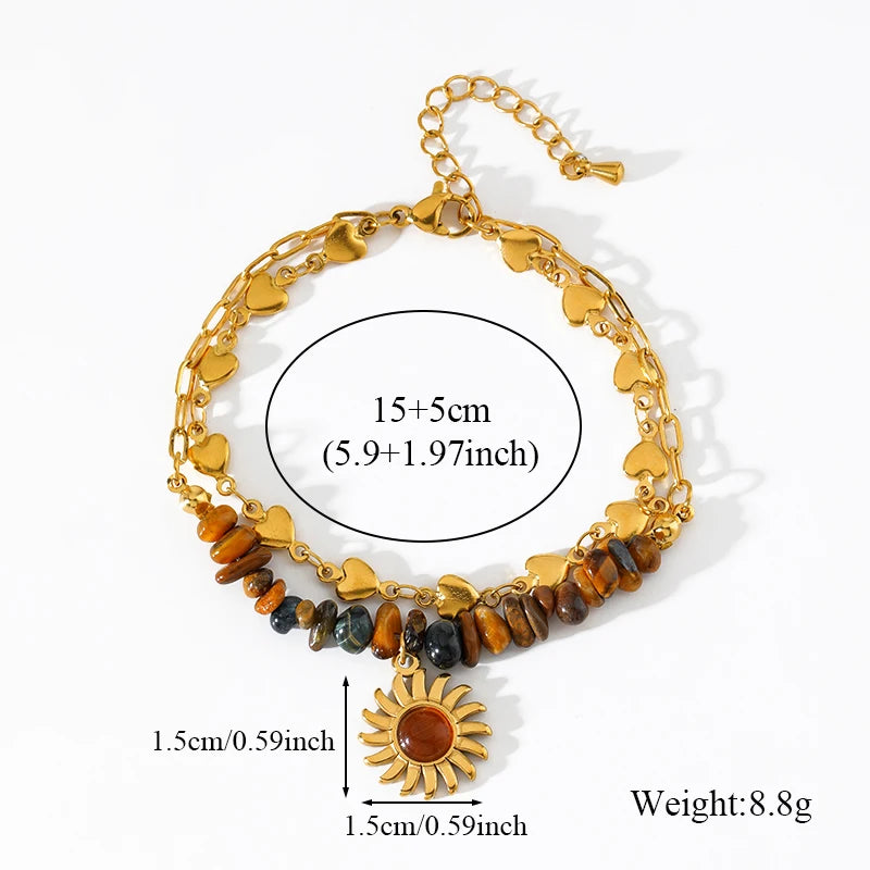 EILIECK 316L Stainless Steel Vintage Brown Beaded Pendant Necklace Bracelet Trendy For Women New Gift Waterproof Jewelry Set