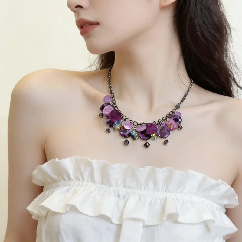 NISHIZAWA Y2k Purple Necklaces for Women Tassels Vintage Chokers Jewelry Beach Style Fashion Collares Para Mujer