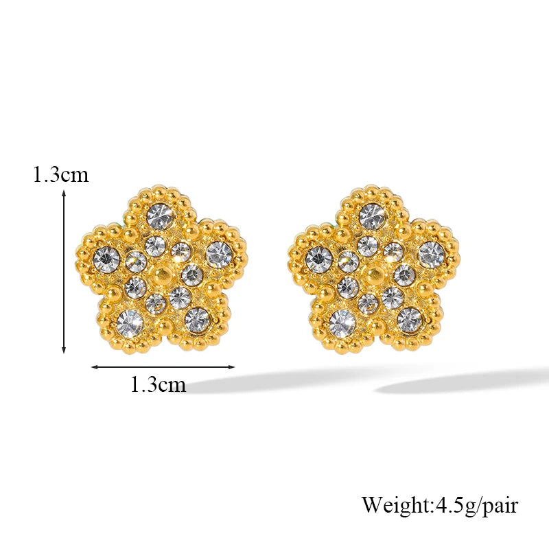 EILIECK New Fashion Stainless Steel Pink Zircon Clover Necklace Bracelet Earrings Set For Women Trendy Flower Jewelry Set Gift