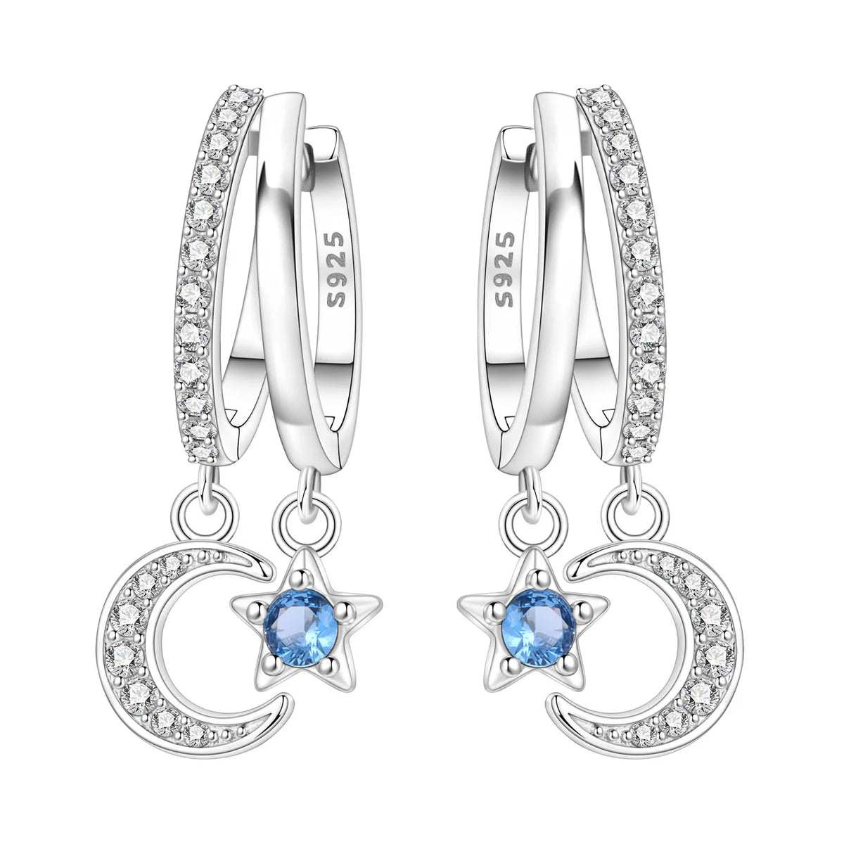 Orstarry 925 Sterling Silver Sparkling Blue Star Planet Drop Earrings Women Earrings Charm Trend Versatile Party Jewelry Gifts