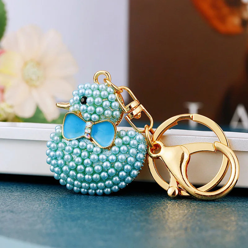 Creative rhinestone cute big yellow duck car keychain women's bag pendant metal key chain ring festival gift wholesale