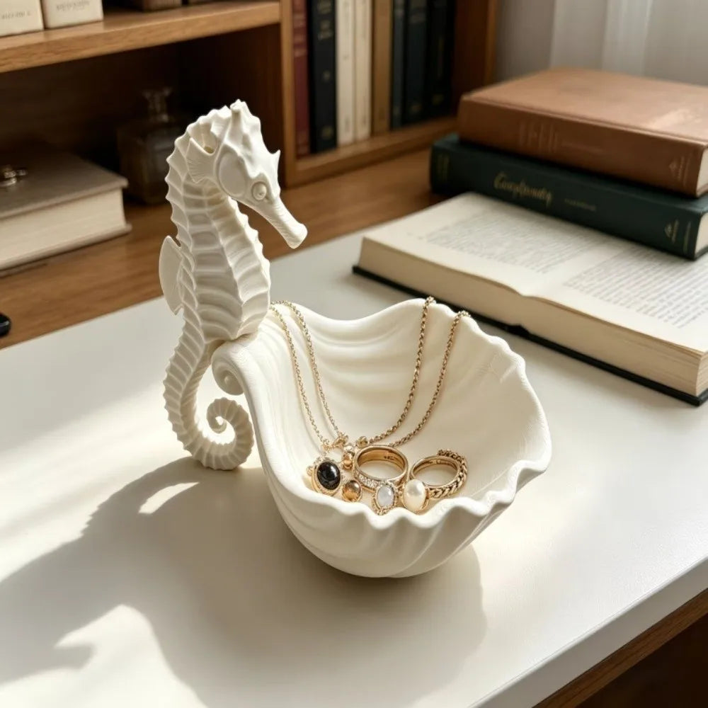 3D Printed Seahorse-Shaped Storage Tray Cute Plastic Jewelry Display Stand Decorative Stable Trinket Dish Desktop Organizer