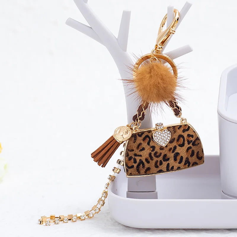 Metal Luxury Bag Keychain Leather Bag Shape Woman's High -end Charm Decoration Supports A Seal Leopard Leather Bag