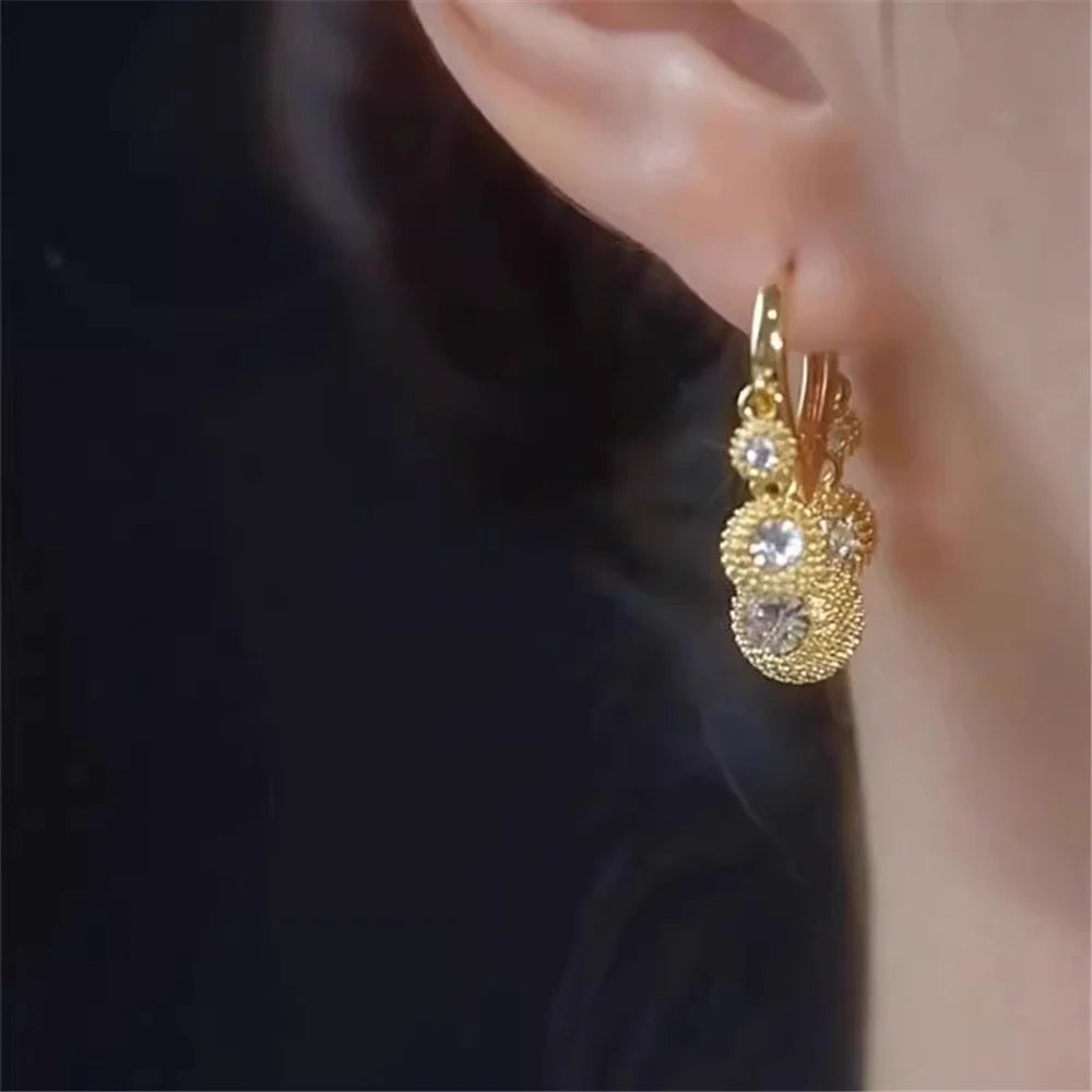 Cute Female Green White Zircon Stone Round Hoop Earrings Fashion Gold Color Wedding Jewelry For Women