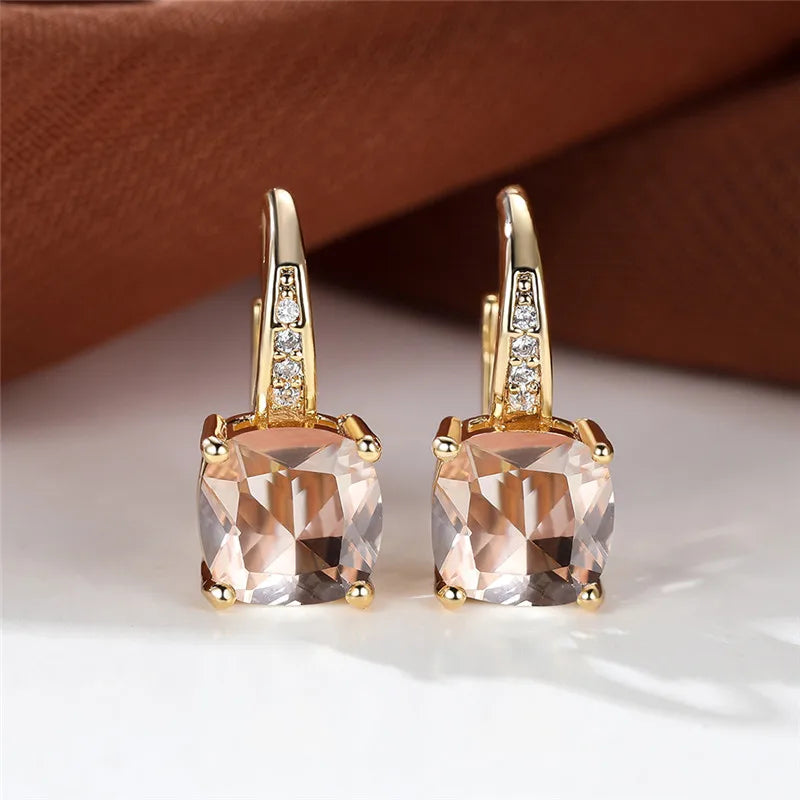 Blue Zircon Square Stone Luxury Crystal Rainbow Hoop Earrings Boho Gold Color Engagement Wedding Jewelry For Women