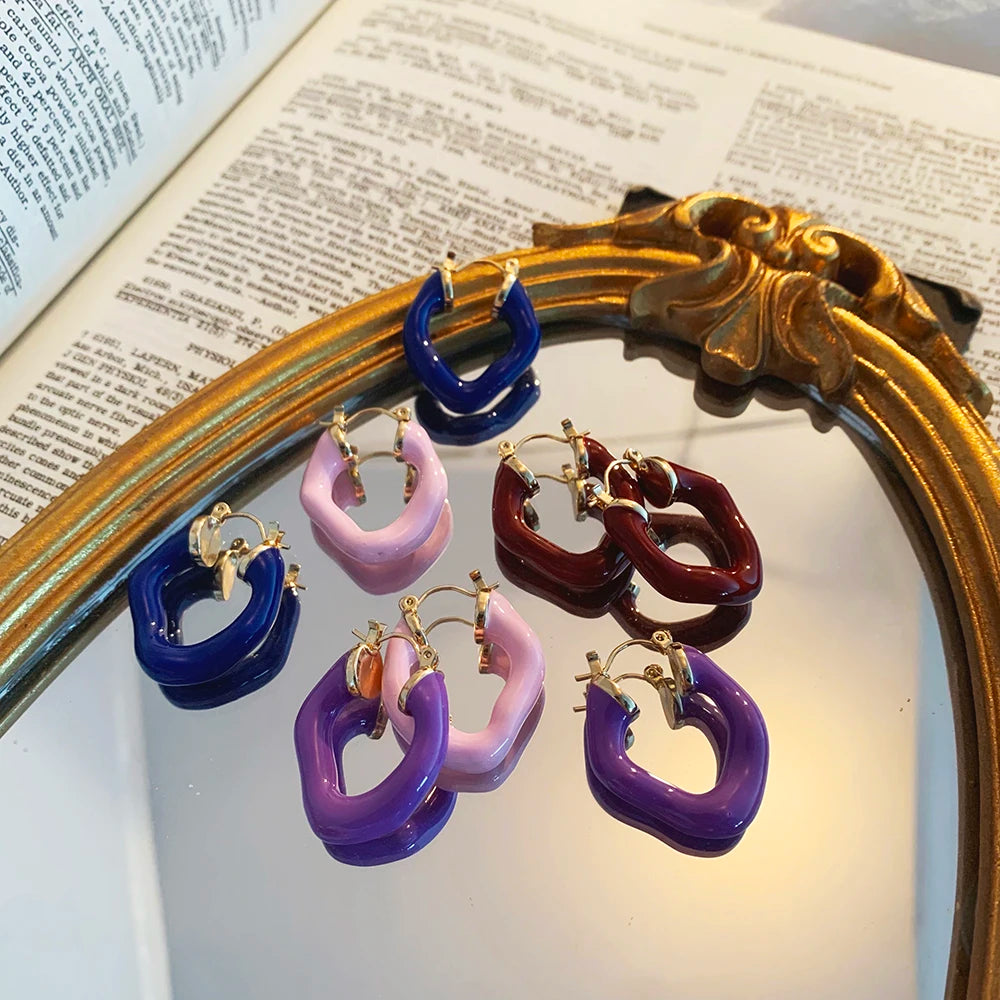 New Trendy Colorful Irregular Geometric Thick Hoop Earrings for Women Enamel Color Circle Hoops Ear Buckle Jewelry Gift