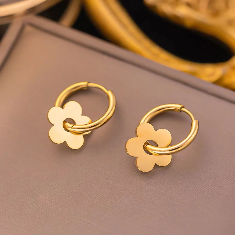 EILIECK 316L Stainless Steel Metal Flower Ear Dangle Piercing Earrings For Women Fashion New Jewelry Lady Gift Party сережки