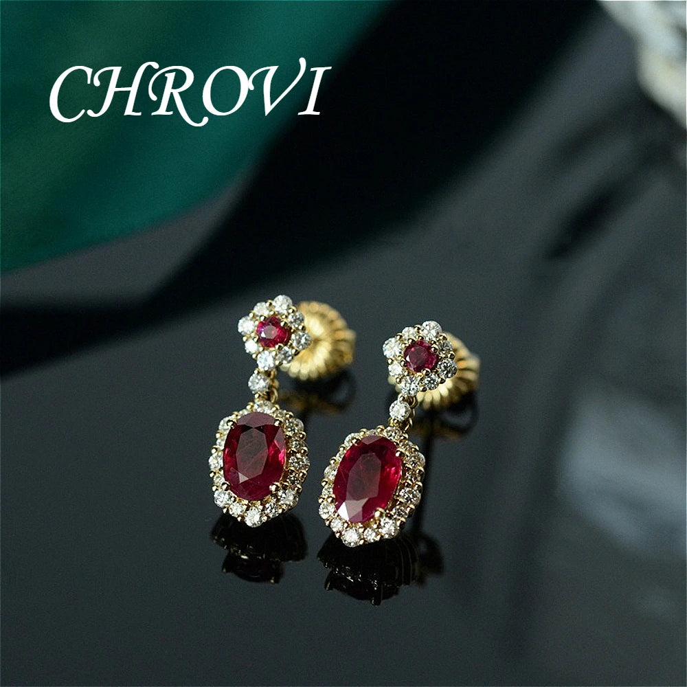 Medieval 925 sterling silver ear jewelry, golden ruby earrings, women's ear studs, exquisite red diamonds and precious stones