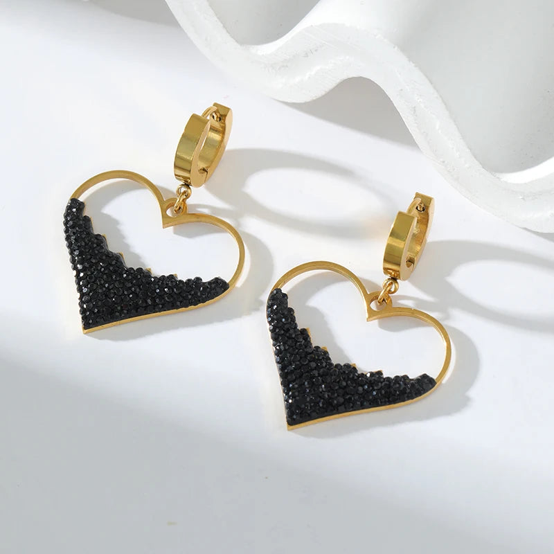 EILIECK 1pair New Stainless Steel Elegant Red Heart-Shaped Pendant Earrings For Women Fashion Ear Stud Waterproof Jewelry Gift