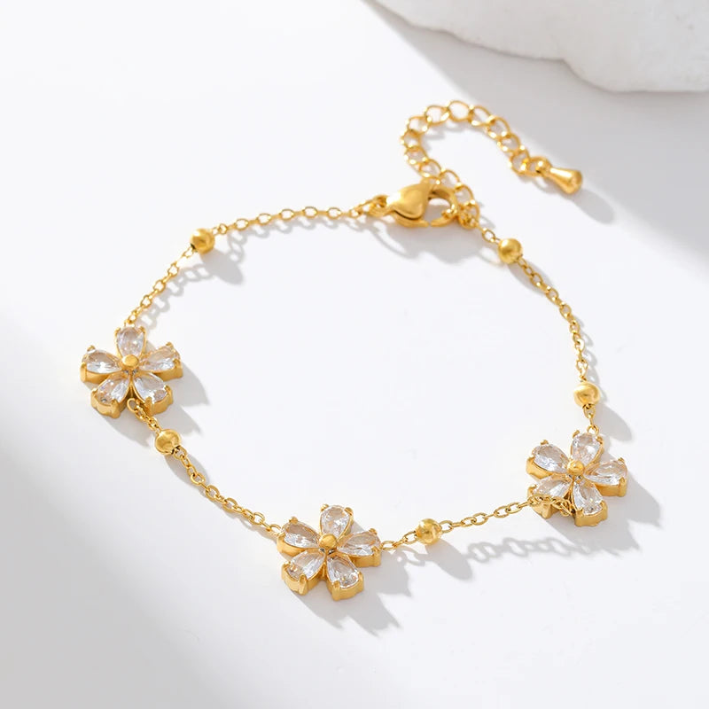 EILIECK 316L Stainless Steel White Zirconia Flower Petal Necklace Bracelet Earrings Set For Women New Trendy Jewelry Party Gift