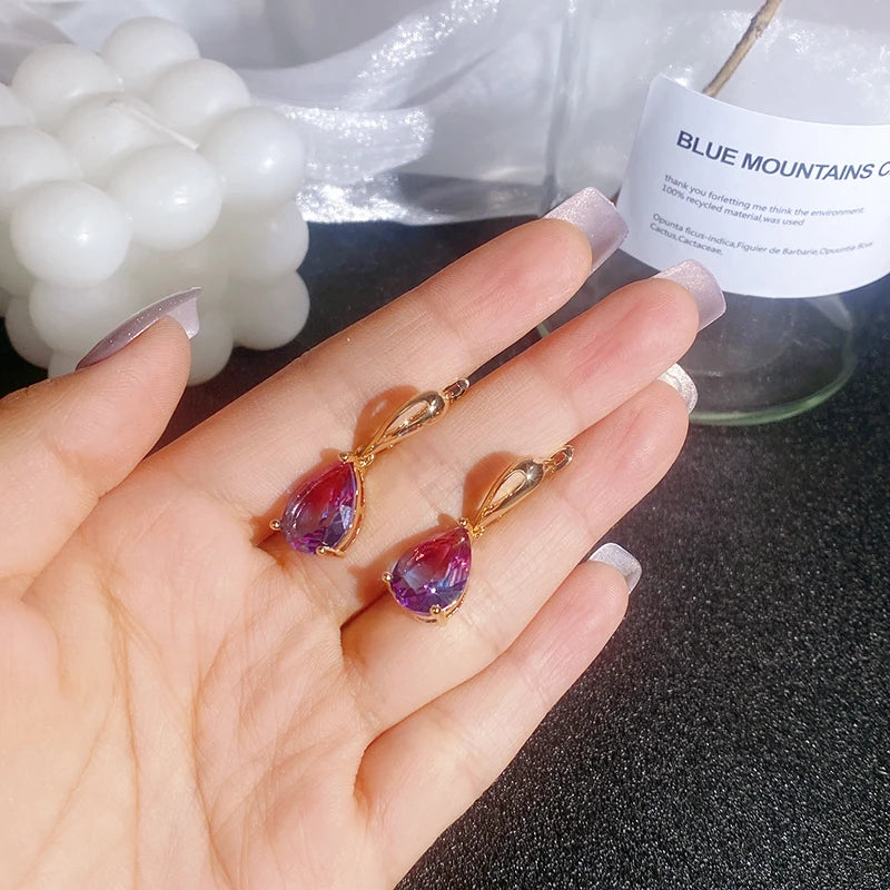 HUAMI Water Drop Crystal Pendant Earrings Fashion Zircon Earrings Luxury Jewelry for Women Wedding Party Valentine's Girls Gifts