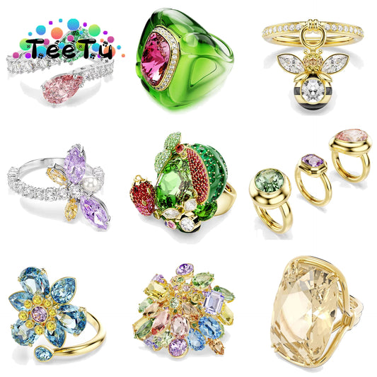 Spring Garden Inspired Multicolor Cubic Zirconia Dragonfly & Flower Jewelry Set,Ring Necklace Earring Bracelet,Light luxury