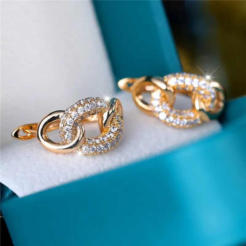Luxury Female Round Zircon Stone Infinity Clip Earrings Charm Gold Color Wedding Jewelry For Women