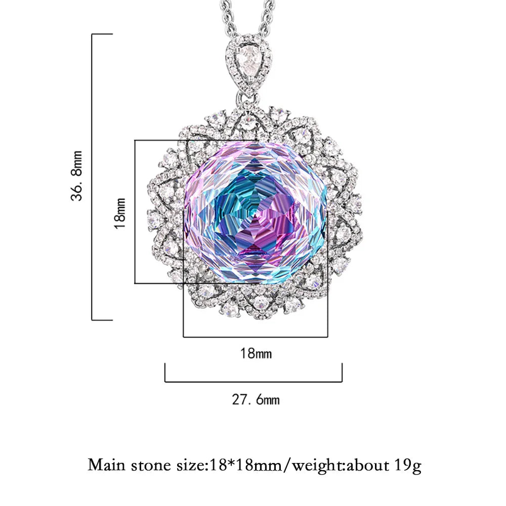 Retro 18mm Amethyst Pink Quartz Tourmaline Pendant Necklace for Women Lab Diamond Cocktail Party Fine Jewelry Accessories Gift