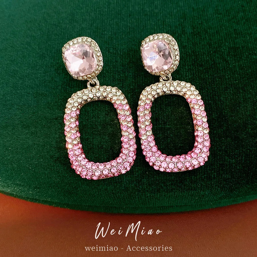 Rhinestone Hollow Square Dangle Earrings Personality Elegant Exquisite Light Luxury High Grade Fashion Ear Jewelry for Women