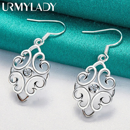 URMYLADY 925 Sterling Silver Hollow Flower Earrings For Women Wedding Party Fashion Charm Jewelry Gift
