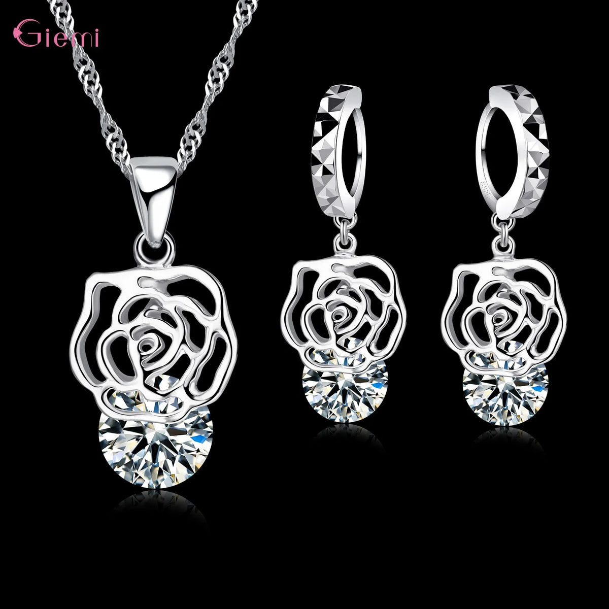 S925 Silver Needle Luxury Jewelry Sets 24 Models Option Cubic Zircon Rhinestone Charming Pendant Wedding Engagement Accessory