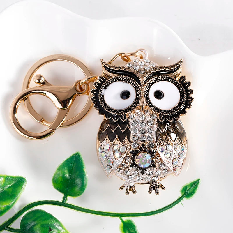 EASYA New Design Crystal Owl Keychain Full Rhinestone Key Ring Key Holders For Women Bag Accessories Cute Animal Car Key Chain