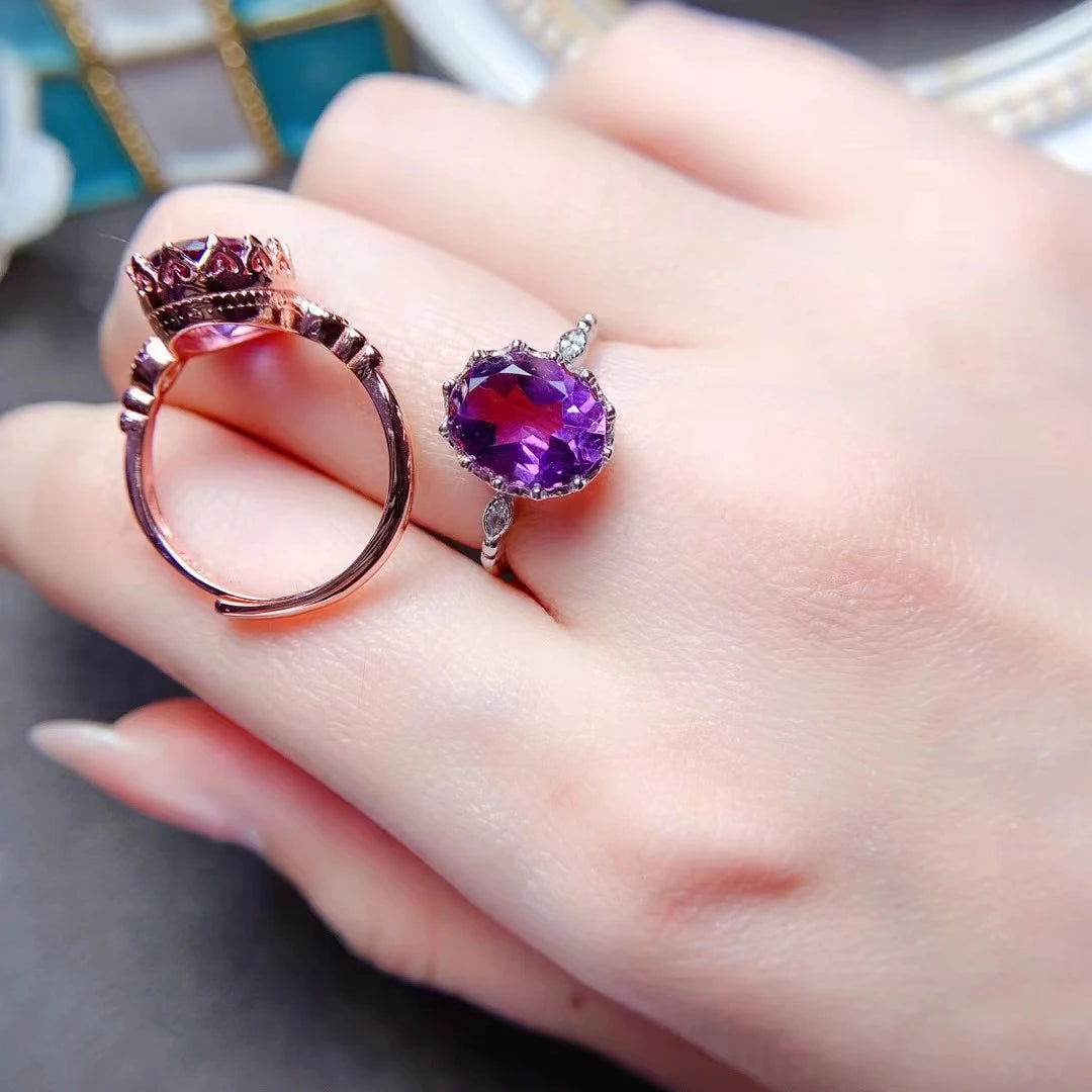 2ct VVS Grade Natural Amethyst Silve Ring 10% Real 925 Silver Ametyst Jewelry 18K Gold Plating Gemstone Ring