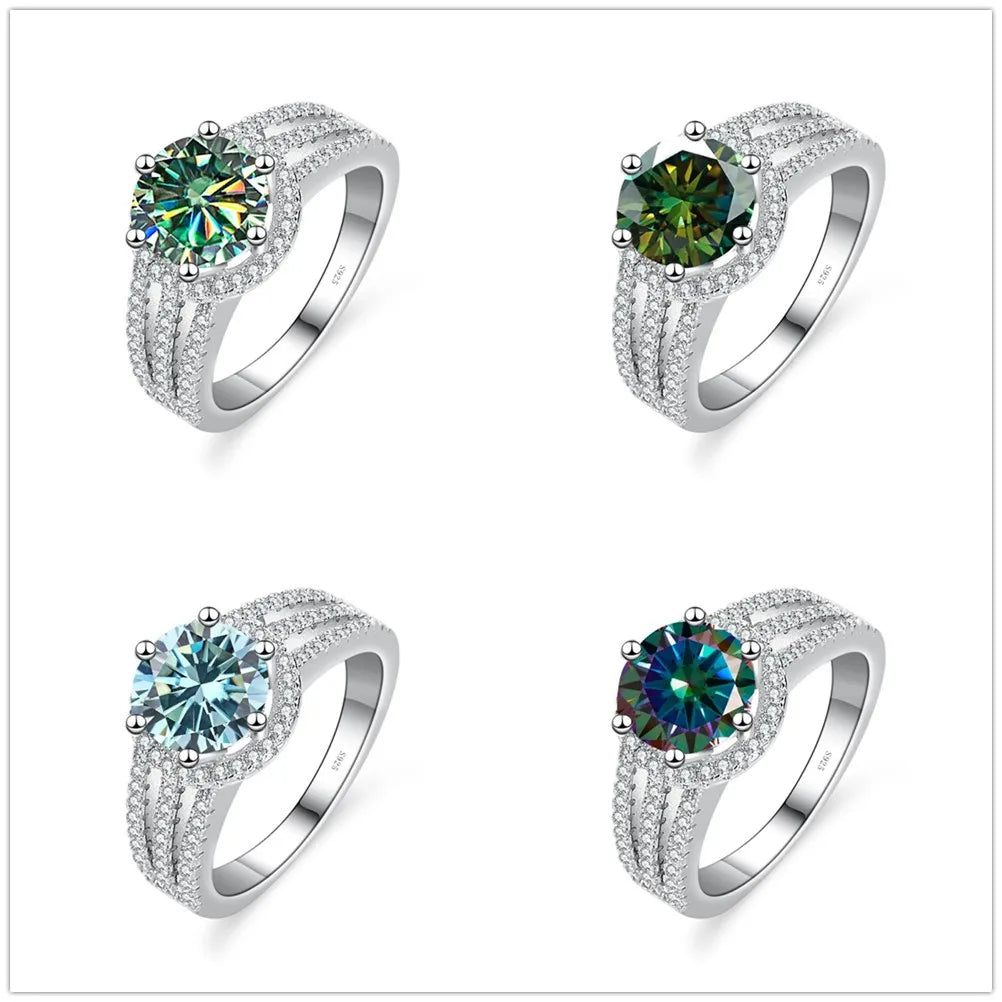 Luxury Round 2CT 8mm VVS D COLOR Moissanite Lab Diamond Ring For Women S925 Sterling Silver Wedding Female Rings Engagement Gift