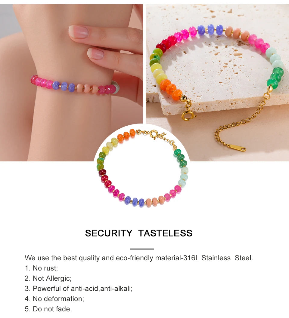 Delicate Colorful Natural Stone Bracelets For Women  Boho Beaded Bracelets Adjustable Chain Trendy Jewelry Gift Waterproof