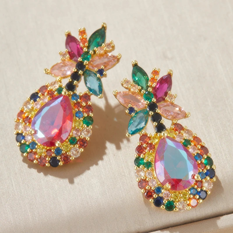 1pair Women's Bohemian Style Pineapple Shaped Colorful Glass Earrings Unique Design Elegant Daily Fashion Jewelry for Parties
