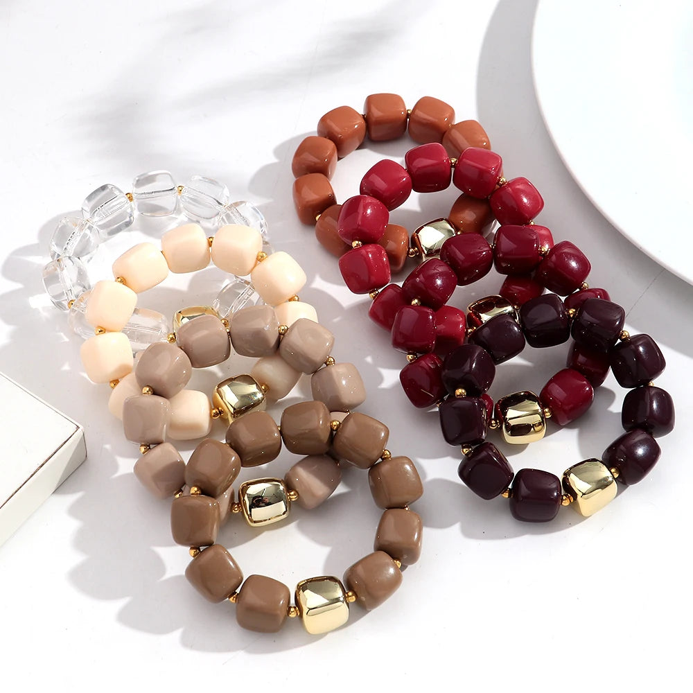 Trendy Colorful Square Beads Elastic Bangle Bracelets New Resin Geometric Beaded Stackable Bracelet 2026 Spring Summer Jewelry