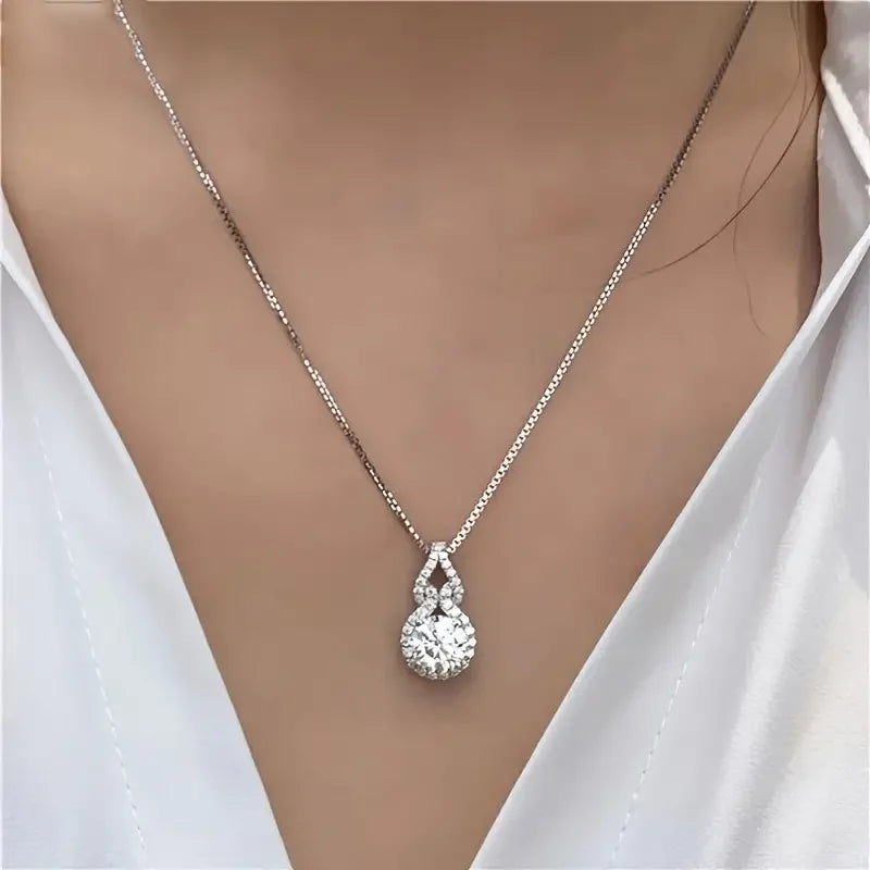 OXTAO D Color Moissanite Infinity Pendant Necklace Women Real 925 Sterling Silver Engagement Luxury Gourd Shape Jewelry
