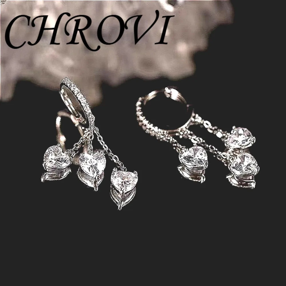 Light Luxury 925 Sterling Silver Sparkling Heart Tassel Fairy-Style Boutique Women's Earrings