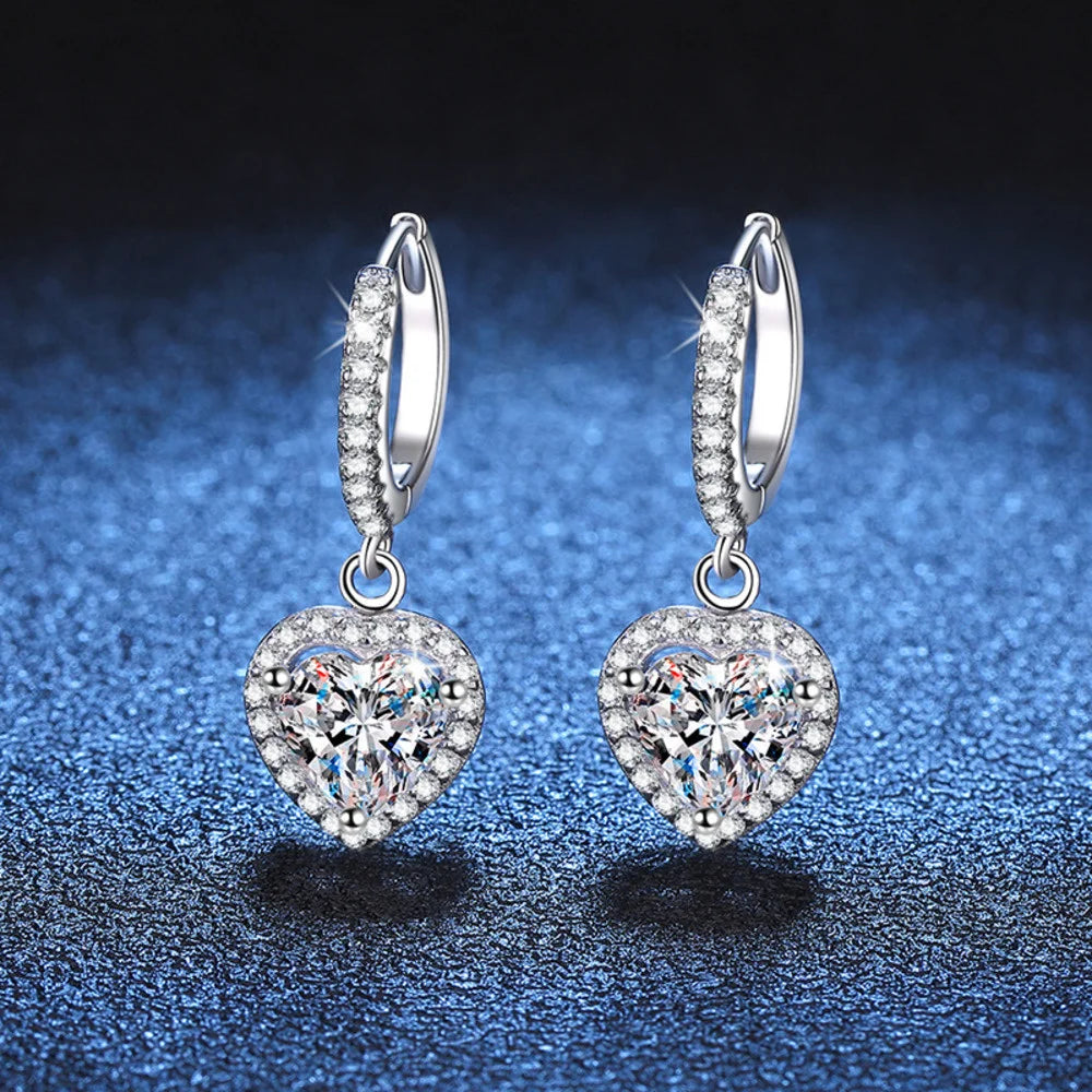 JOIAS HOME S925 Sterling Silver Classic Heart-shaped 1CT D Moissanite Stud Earrings  Women's New Minimalist High-end  Jewelry