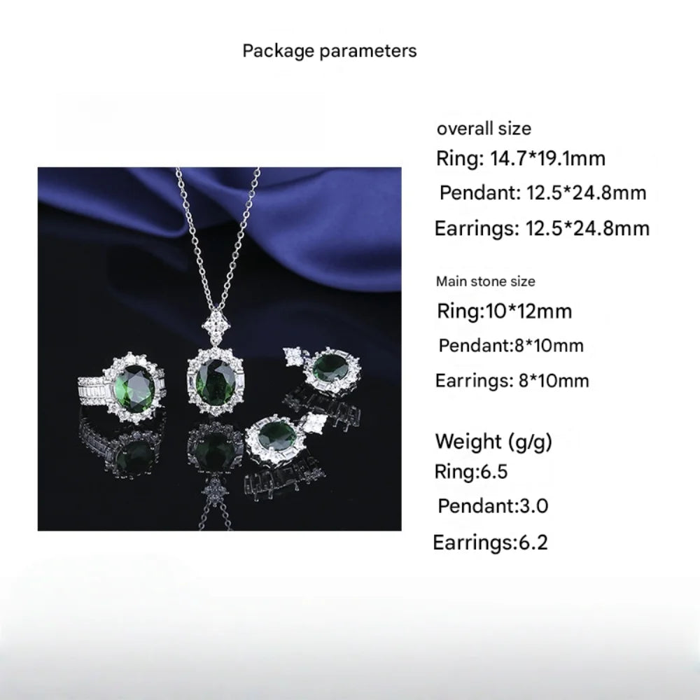 925 Sterling Silver Jewelry Set Inlaid With Imperial Green Zircon Necklace Earrings Ring Elegant Women's Jewelry Set
