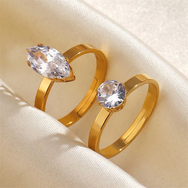 EILIECK Minimalist Classic 18K Gold Color Plated Butterfly Zircon Adjustable Ring Hypoallergenic Stainless Steel Jewelry Gift