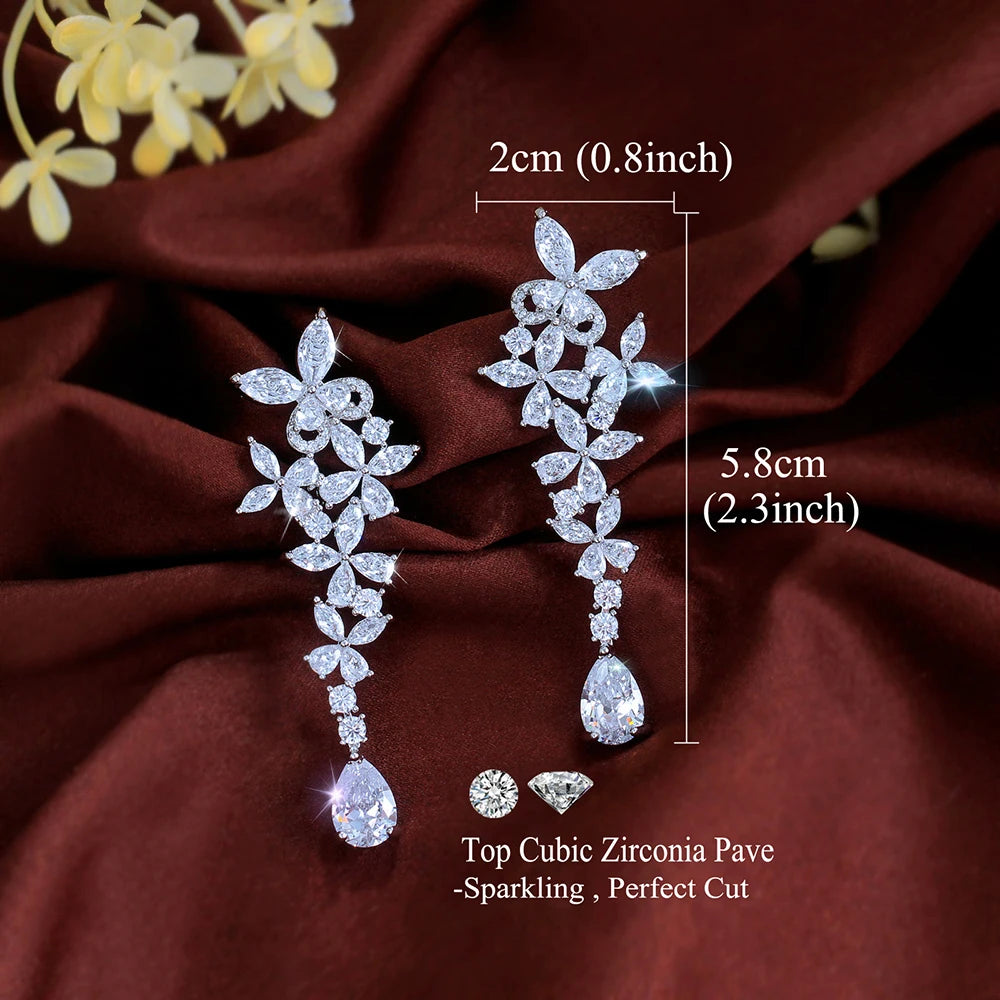 ThreeGraces 2026 New Fashion Shiny Zirconia Bridal Wedding Party Long Butterfly Flower Dangle Earrings for Women Jewelry E2128