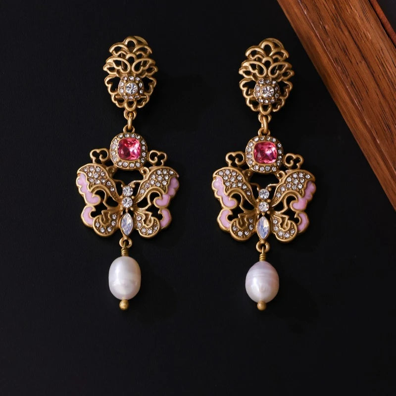 Enamel Butterfly Earrings for Women New Chinese Style Elegant Jewelry Vintage Fashion Exquisite Versatile Aretes De Mujer