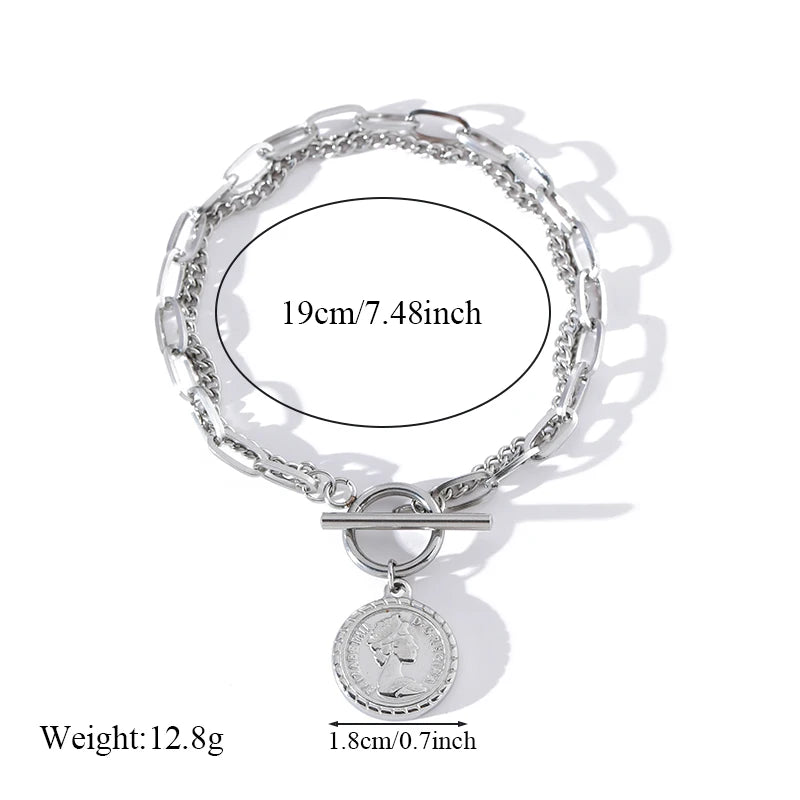 EILIECK 316L Stainless Steel Gold Color Portrait Coin Necklace Bracelets Set For Women New Trendy OT Buckle Waterproof Jewelry