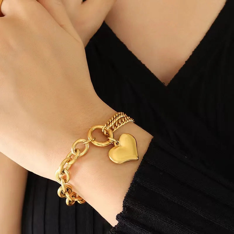 EILIECK 316L Stainless Steel Metal Gold Color Charm Bracelet Wrist Chain Trendy Texture Jewelry for Women Bijoux Femme Gift