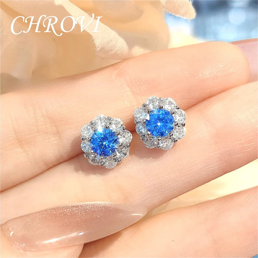 Fashion 925 Sterling Silver Light Luxury Colored Gemstone Set Pendant Ring Stud Earrings for Women Simple Everyday