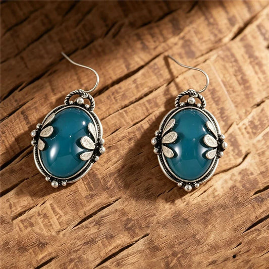 Vintage Charm Female Small Round Bule Zircon Stone Fashion Drop Dangle Earrings Unique Silver Color Wedding Jewelry For Women