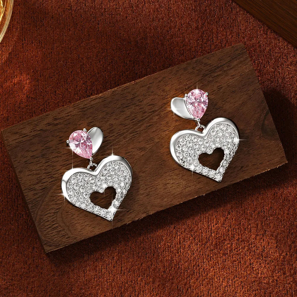 OXTAO Pink Heart-shaped Drop Earrings Sweet Moissanite &CZ Lab Imitation Diamond 14K Gold Filled  for Women Luxury Jewelry