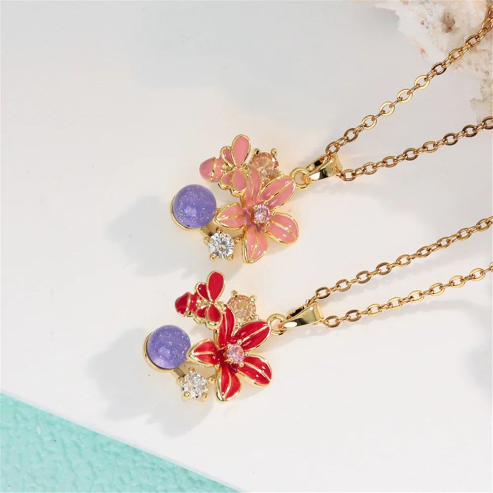 Small Cute Flower Charm Female Bule Pink Red Enamel 2026 New Trendy Pendant Necklace Gold Color Wedding Jewelry For Luxury Women