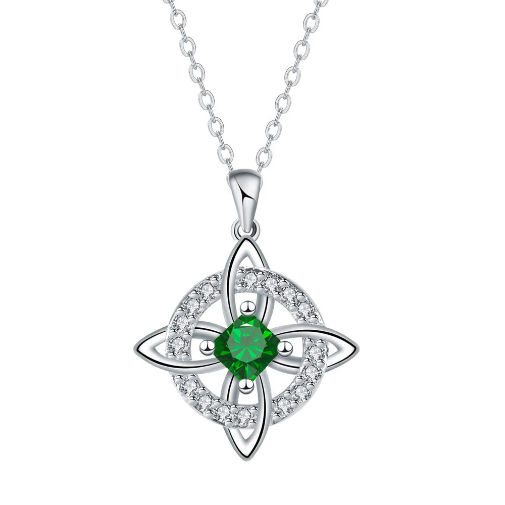Dainty 5A Birthstone Pendant Necklace 12 Pieces Zirconia Magic Witch Knot Necklace for Women Good Luck Amulet Protection Jewelry