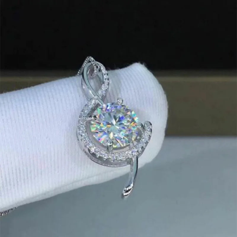 Music Note Treble Musical Symbol Gift Brilliant Crystal Zirconia Necklace Silver Color Chain Pendant for Woman Jewelry