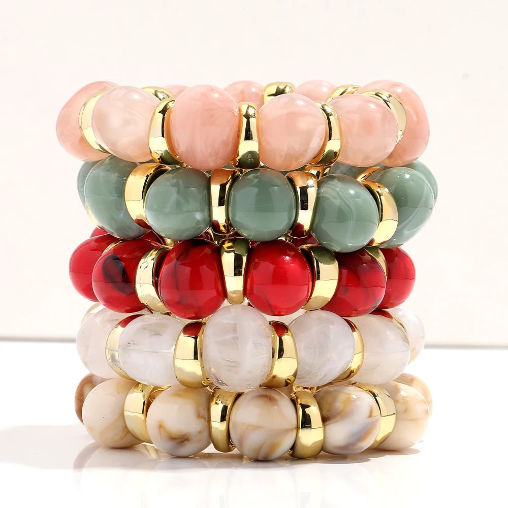 Trendy Acrylic Irregular Round Beads Elastic Bracelets Bangle Bohemian Big Resin Geometric CCB Beaded Bracelet Jewelry for Women