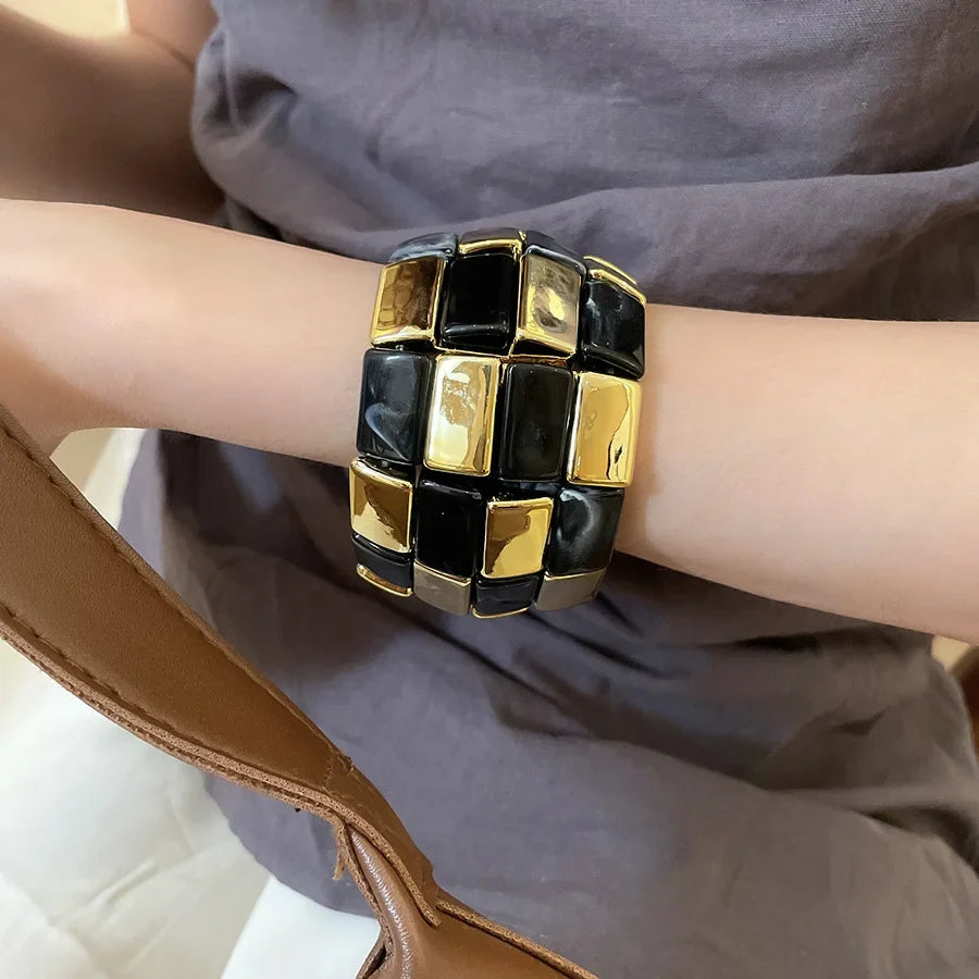 Acrylic Square Splicing Geometric Round Bangles for Women European and American Fashion Simple Bracelet Hand Jewelry Sense
