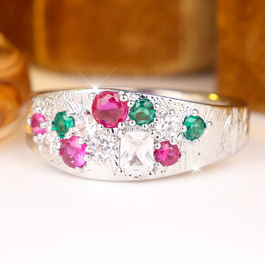 Small Geometric Luxury Cute Female Rainbow Zircon Stone Fashion Ring Vintage Silver Color Wedding Jewelry For Women